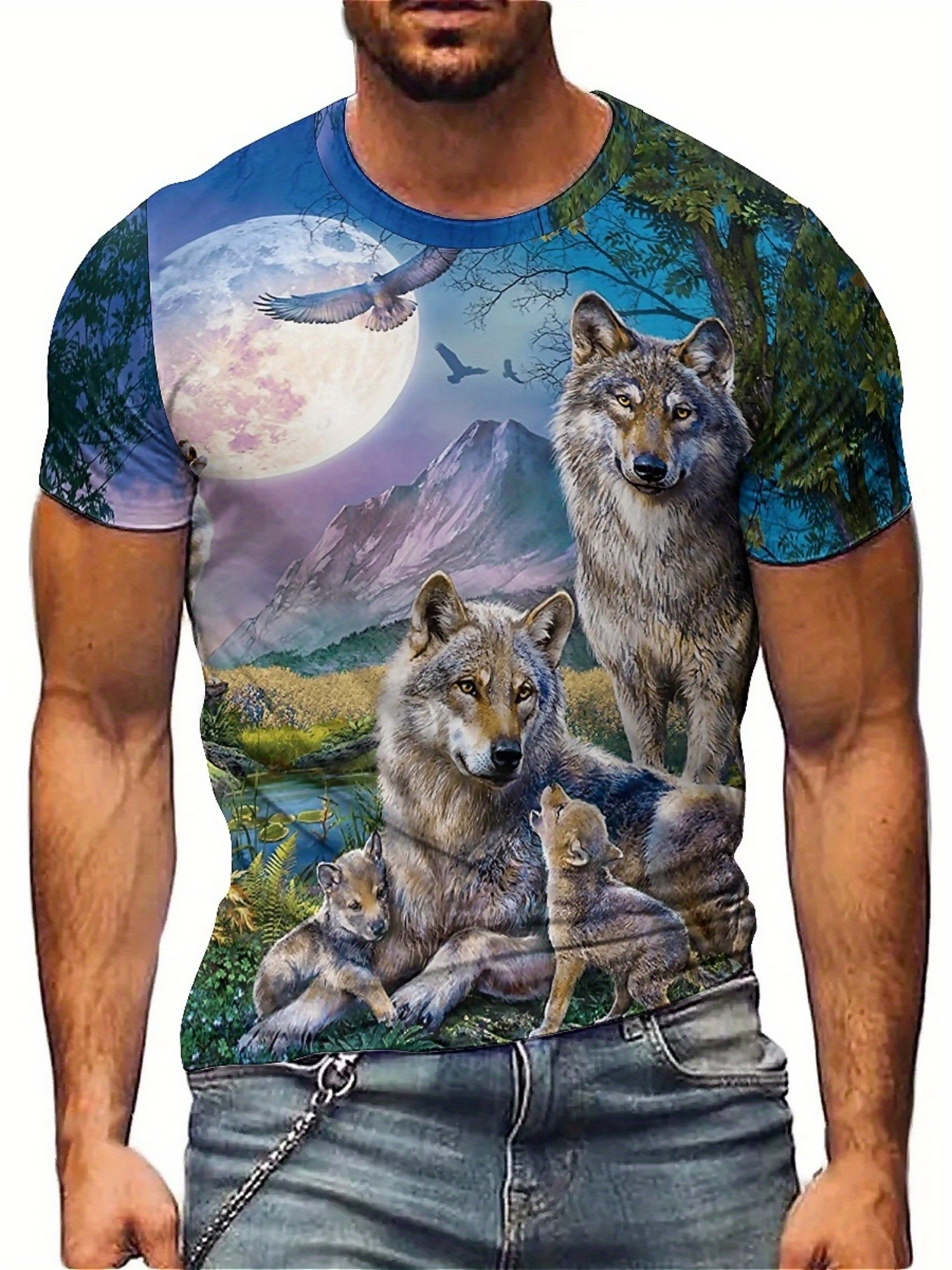 3D Wolf Pack Print T-Shirt - S - مراجعة 3D Printing Design Free وسعره