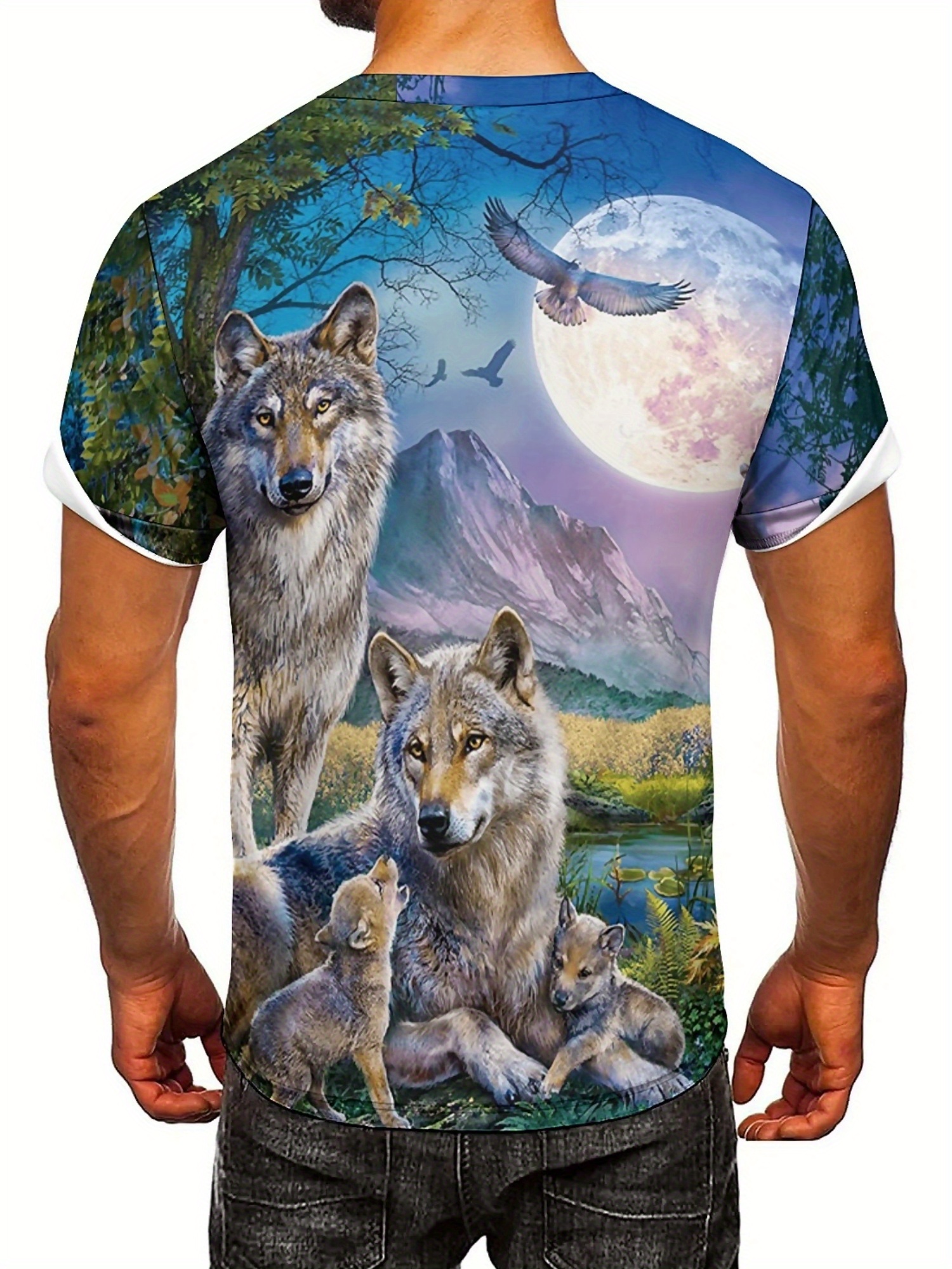 3D Wolf Pack Print T-Shirt - S - مراجعة 3D Printing Design Free وسعره