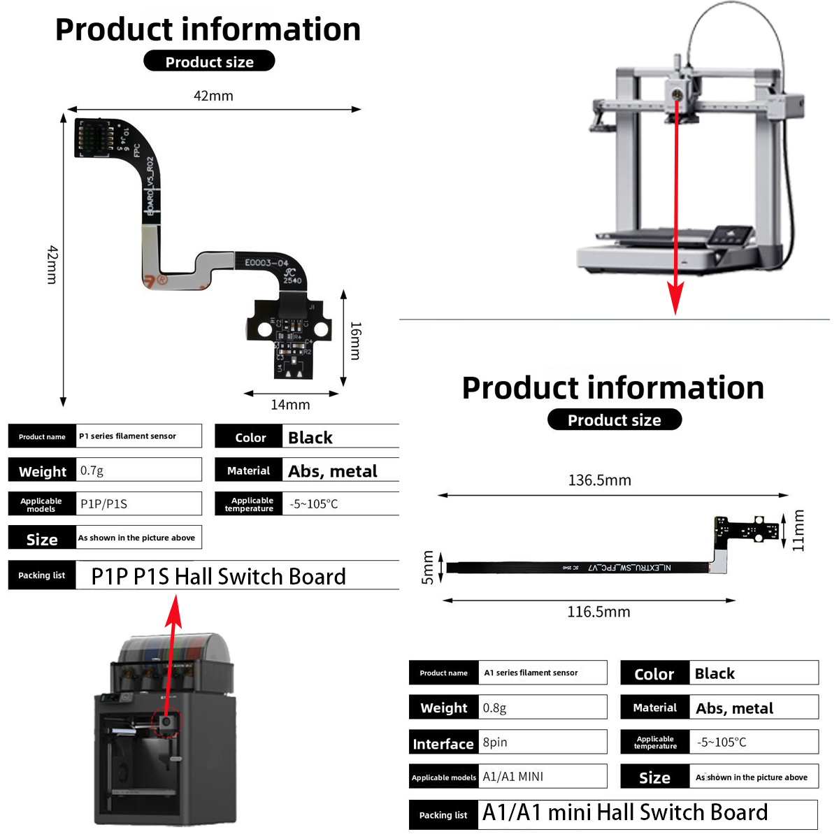 For A1/A1mini/P1P/P1S Hall Swi - مراجعة 3D Printing Fff وسعره