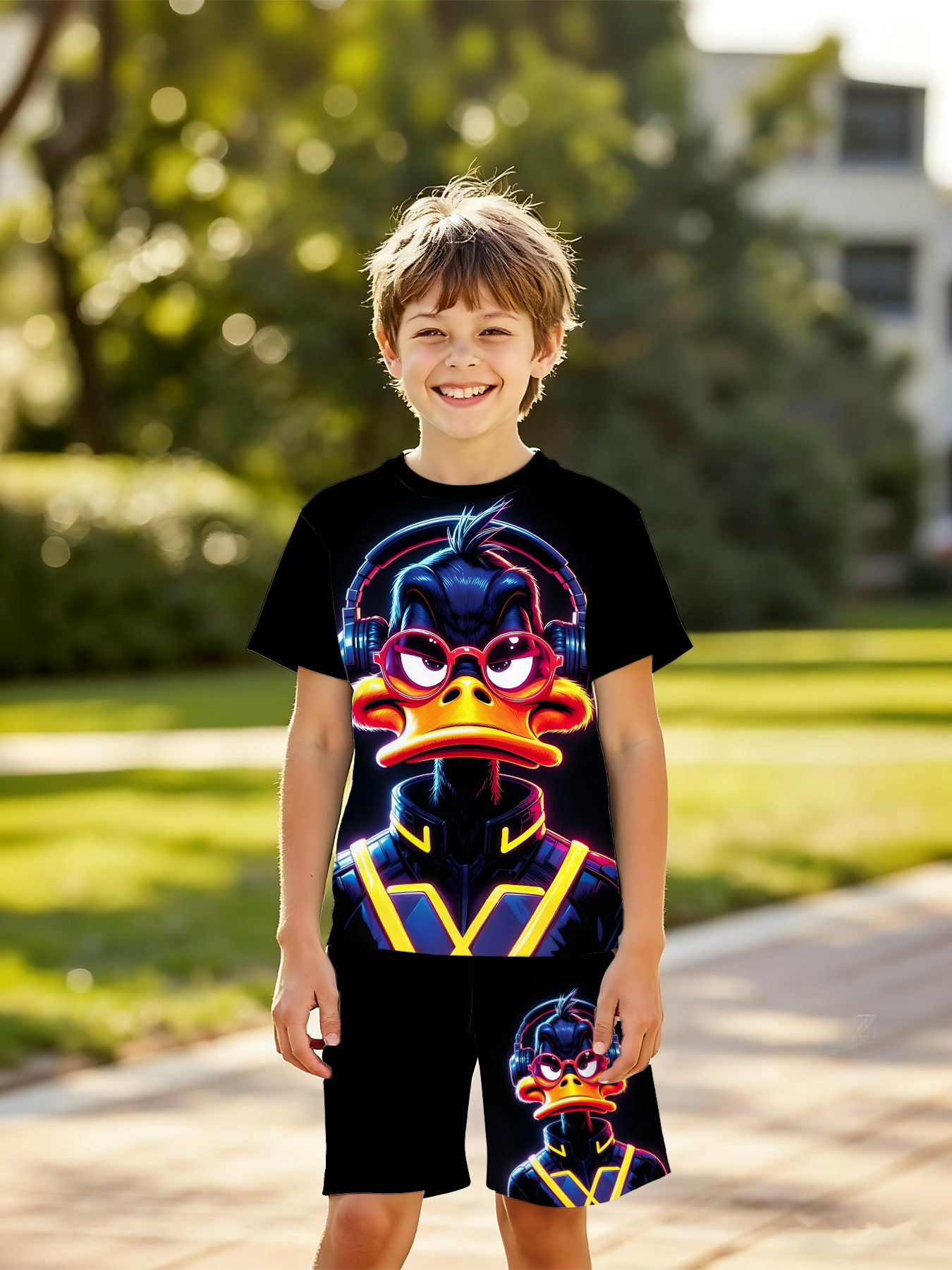 Boys' 3D short-sleeve set, ins - مراجعة 3D Printing Viral وسعره