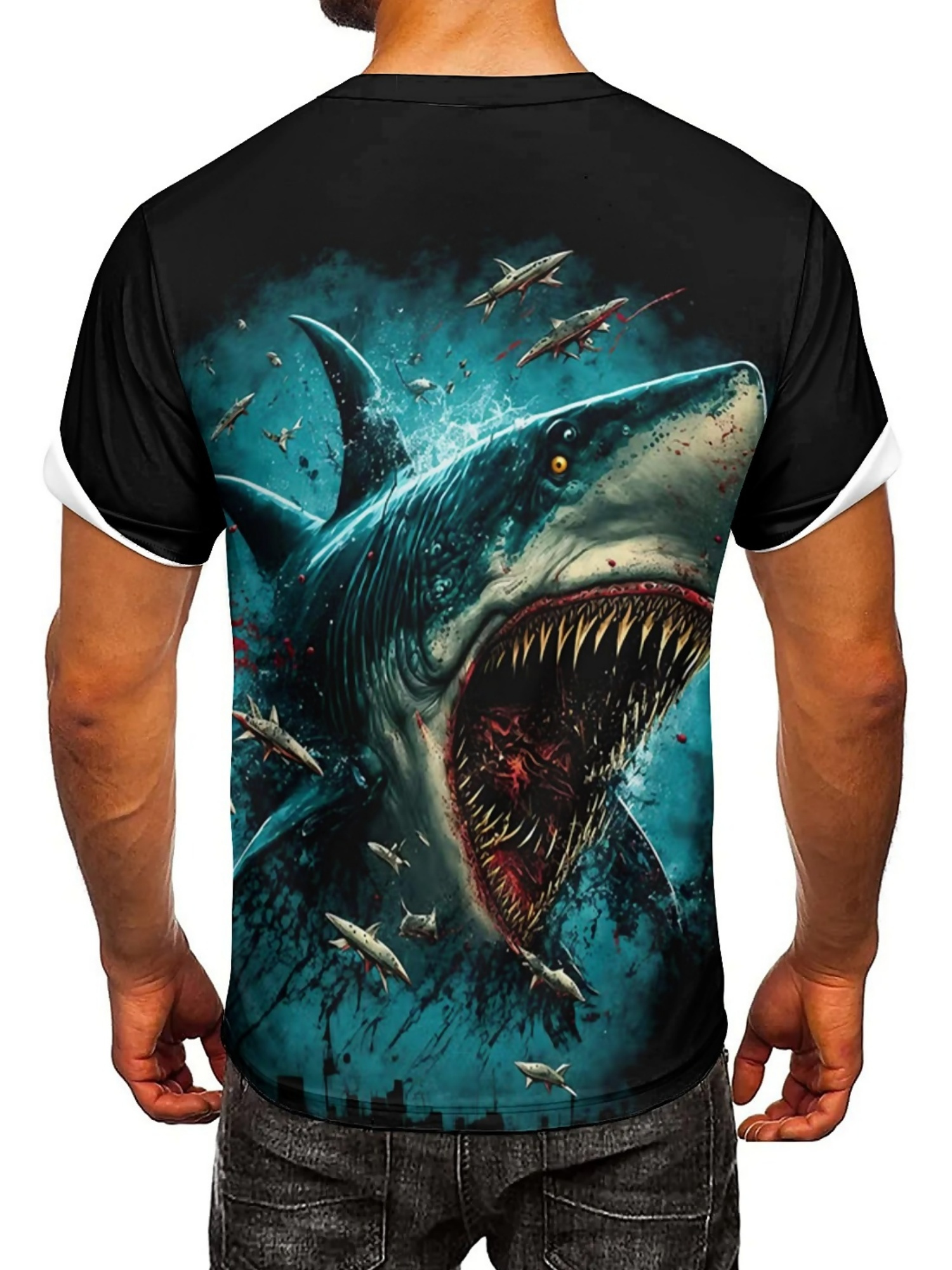 Men's 3D Shark Print T-Shirt - - مراجعة 3D Printing Design Free وسعره