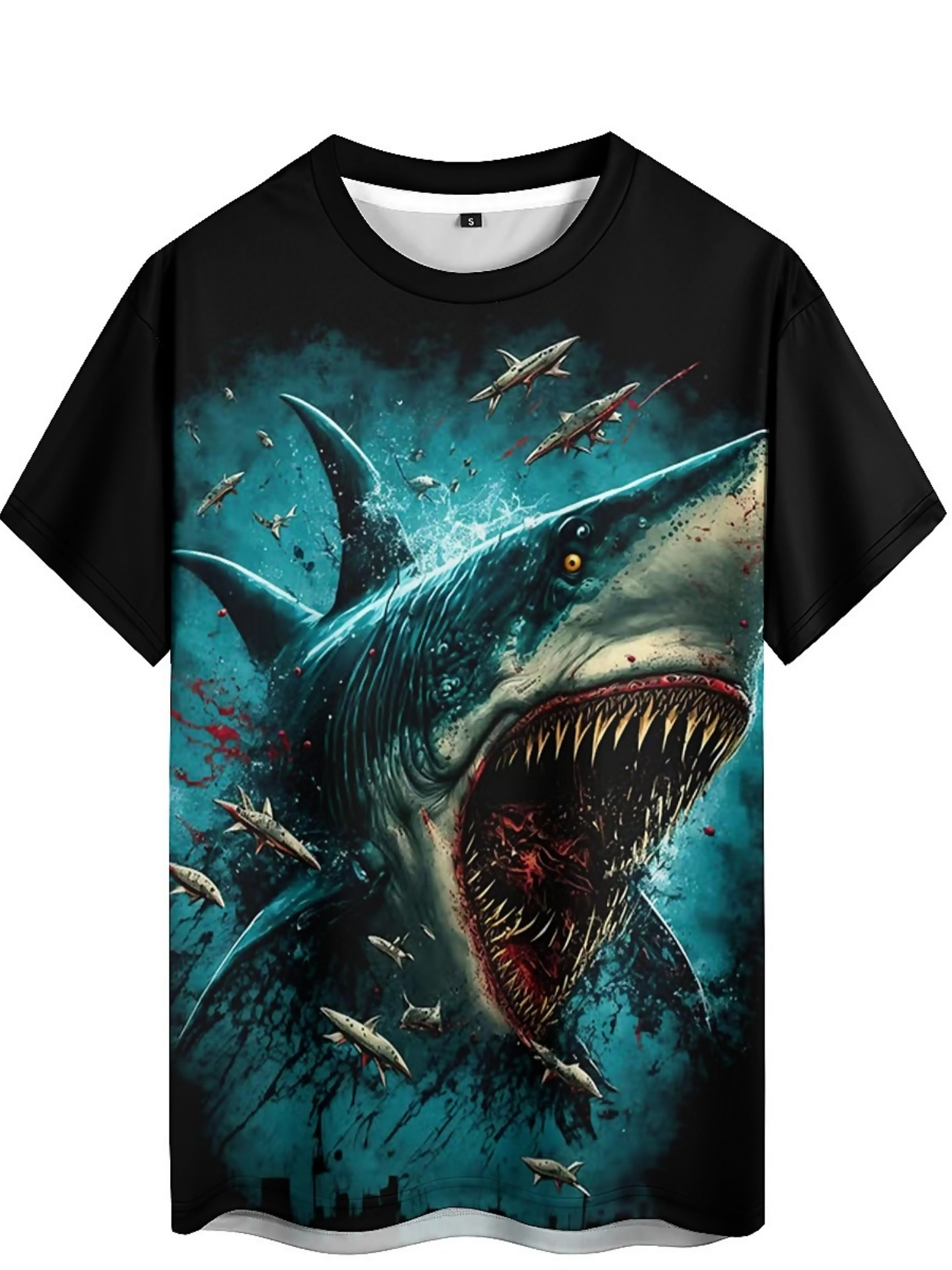 Men's 3D Shark Print T-Shirt - - مراجعة 3D Printing Design Free وسعره
